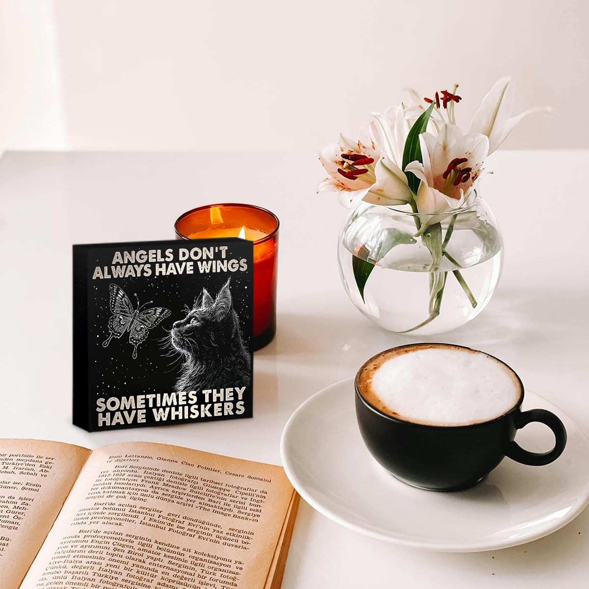 Black Cat Themed Gifts Wood Sign, Angels Don’t Always Have Wings Sometimes Th…