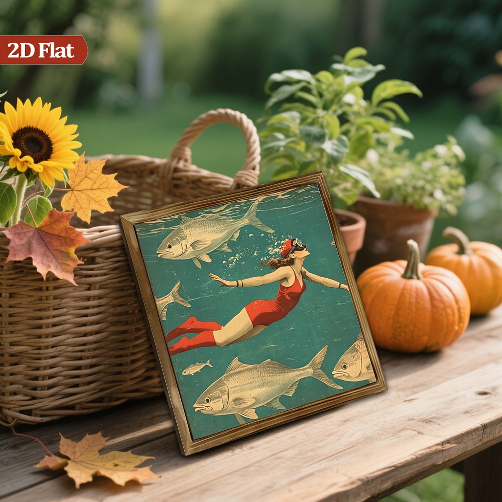 Vintage Swimming-themed Illustrated Wooden Plaque Decor for Home Nautical Style