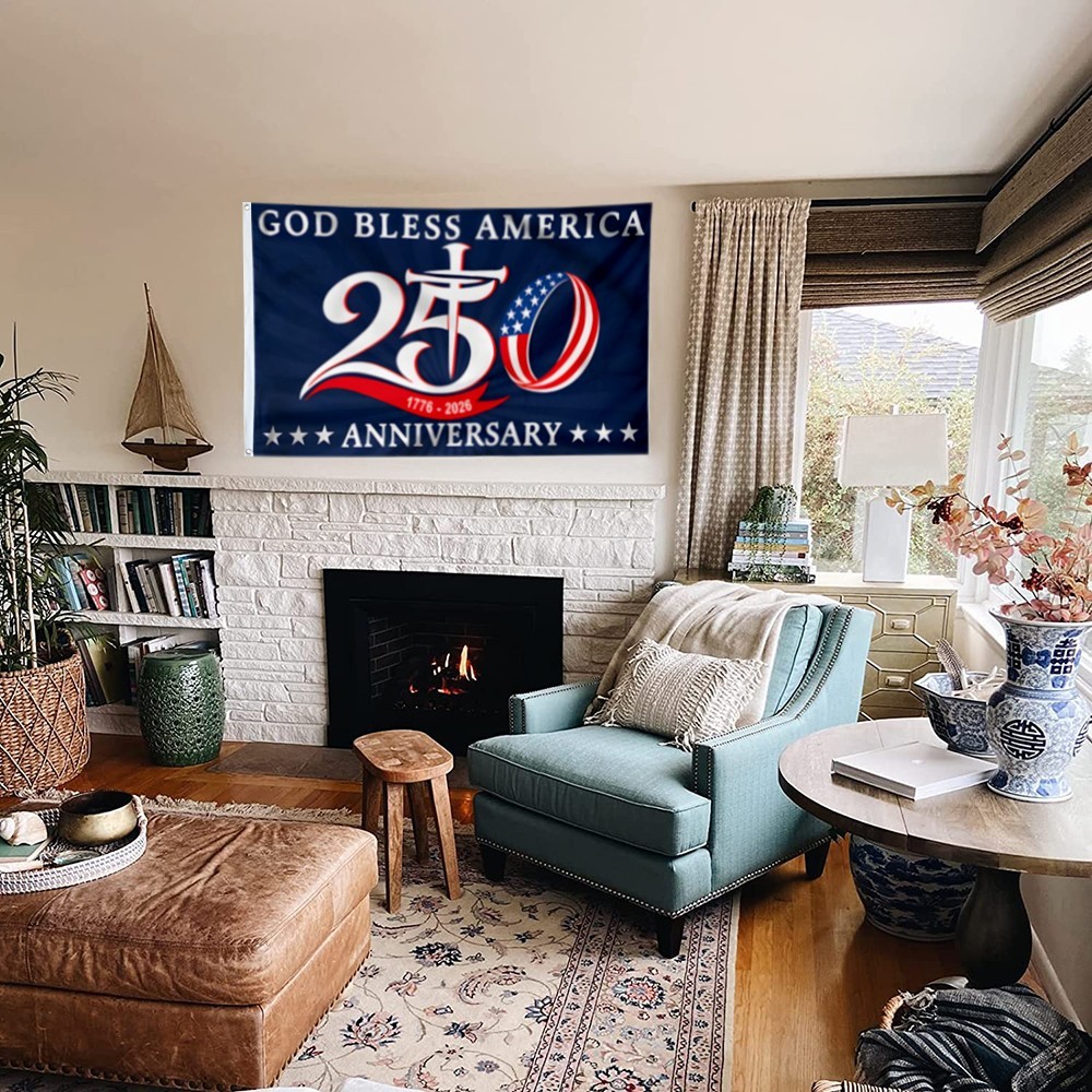 250th Anniversary 1776 2026 American God Bless America Chris Flag Banner 3x5Feet