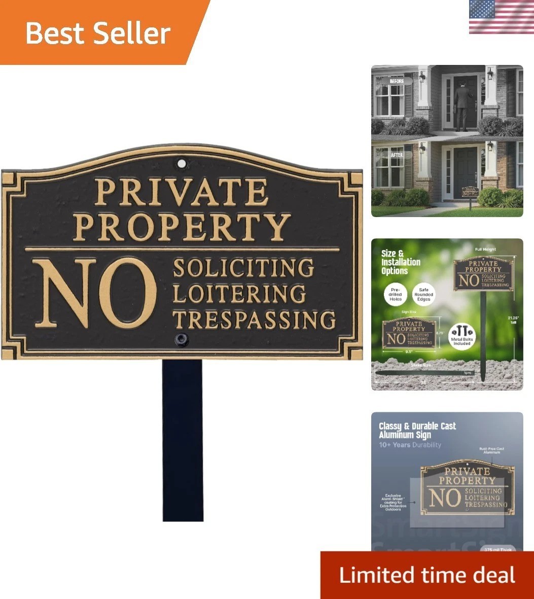 Sturdy Private Property Yard Plaque – 5.75″ x 9.5″ Easy Mounting with Lawn Stake
