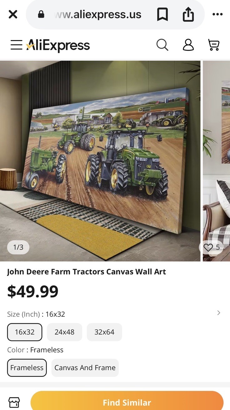 New – John Deere Rectangular Agriculture Farming Wall Hanging Group 5 Panels Set