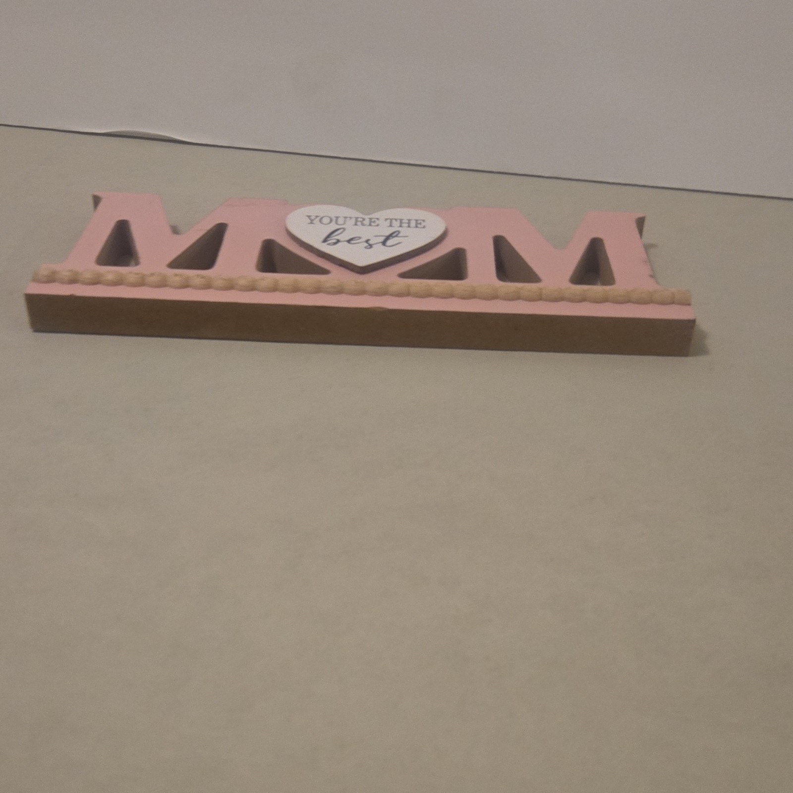 Pink Wooden Heart Plaque Decorative Freestanding Sign for Mom, Family Theme