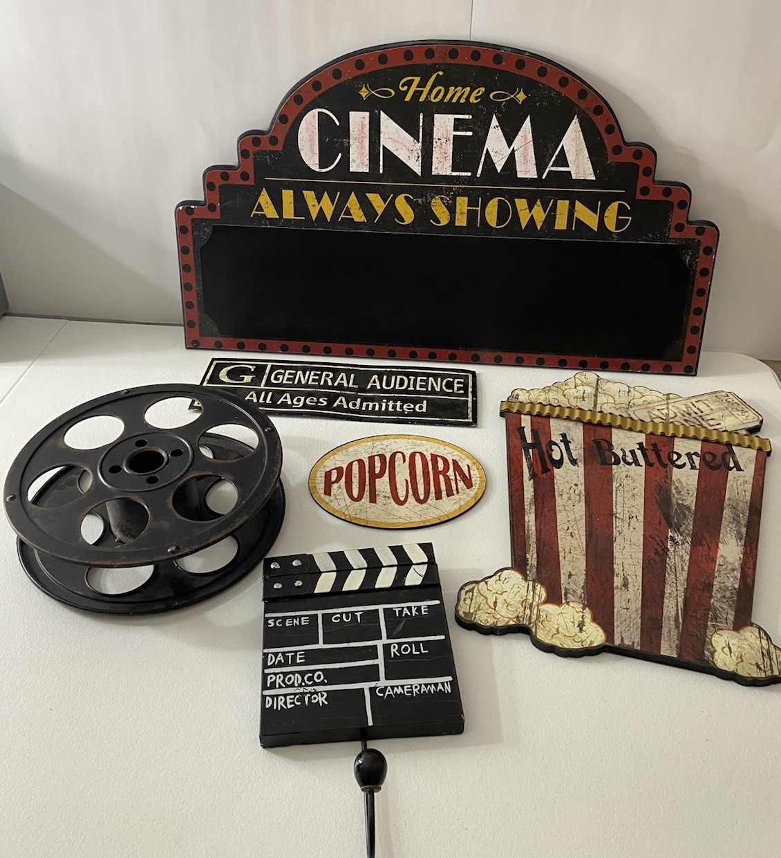 Home Theater Cinema Wall Decor Lot Popcorn Sign Film Reel Clapboard Movie