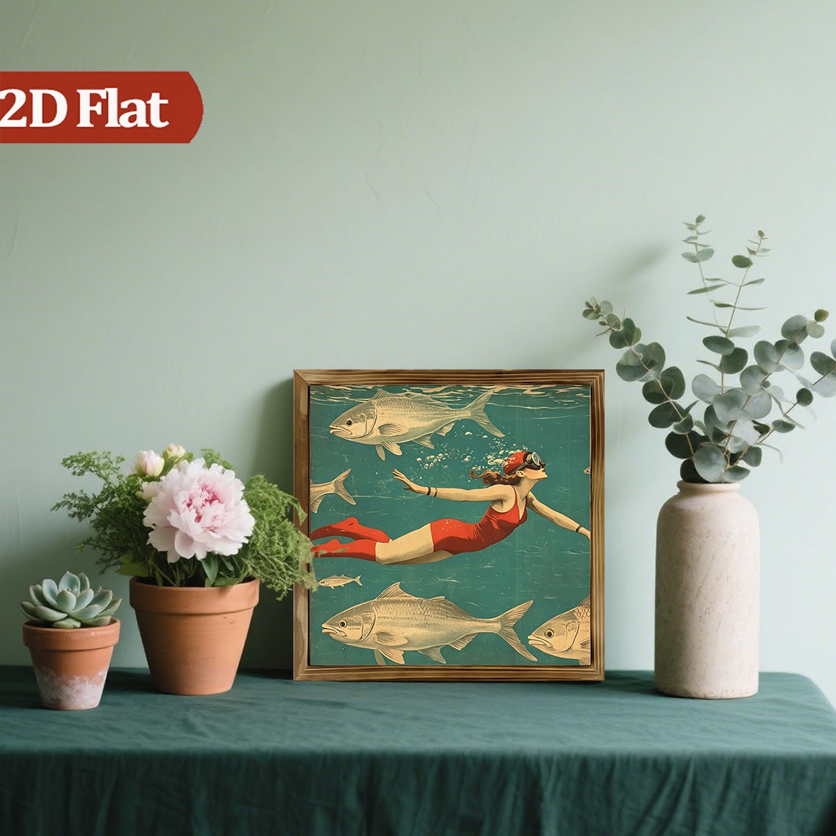 Vintage Swimming-themed Illustrated Wooden Plaque Decor for Home Nautical Style