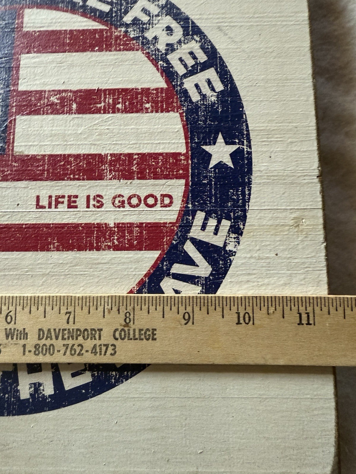 Genuine Life Is Good Wood Sign Red White Blue Flag Land Free Home Brave USA