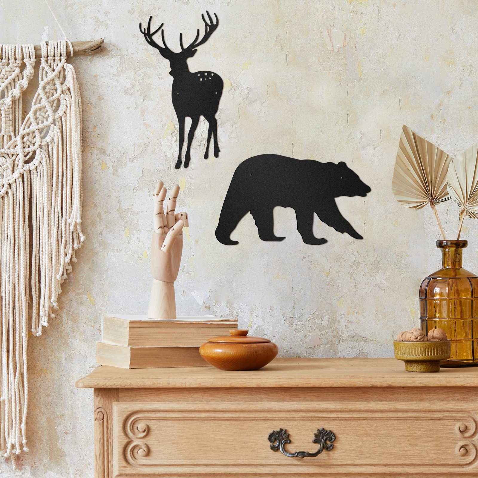 6 Pcs Metal Pine Tree Wall Art – Black Pine Tree Deer Bear Art Wall Decor for…