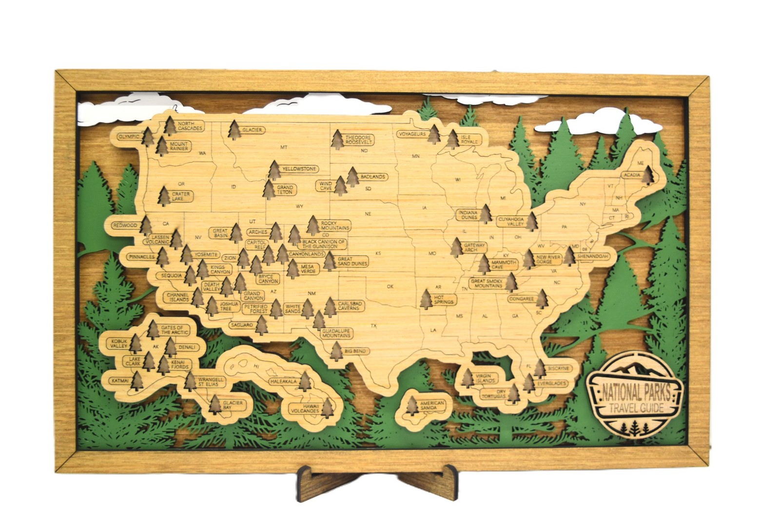 Handmade Wood National Parks Travel Map