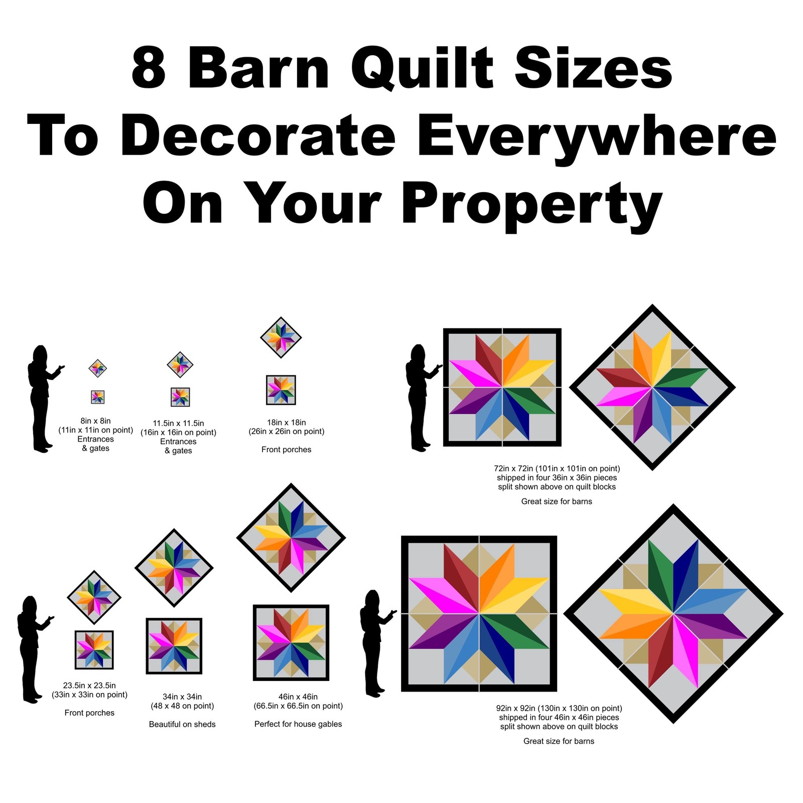 Barn Quilt Square, 8 Sizes, Outdoor & Indoor Wall Art, Home Decor, BQ110-15