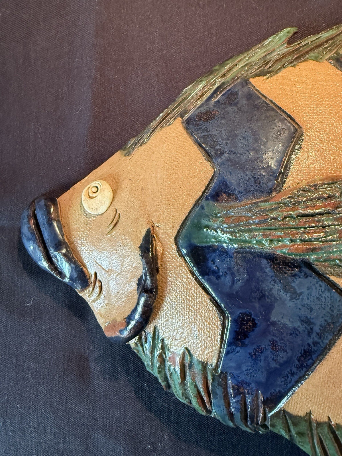 Terracotta Fish Nautical Décor Hand Made Signed By Artist 12” Long x 9” Wide