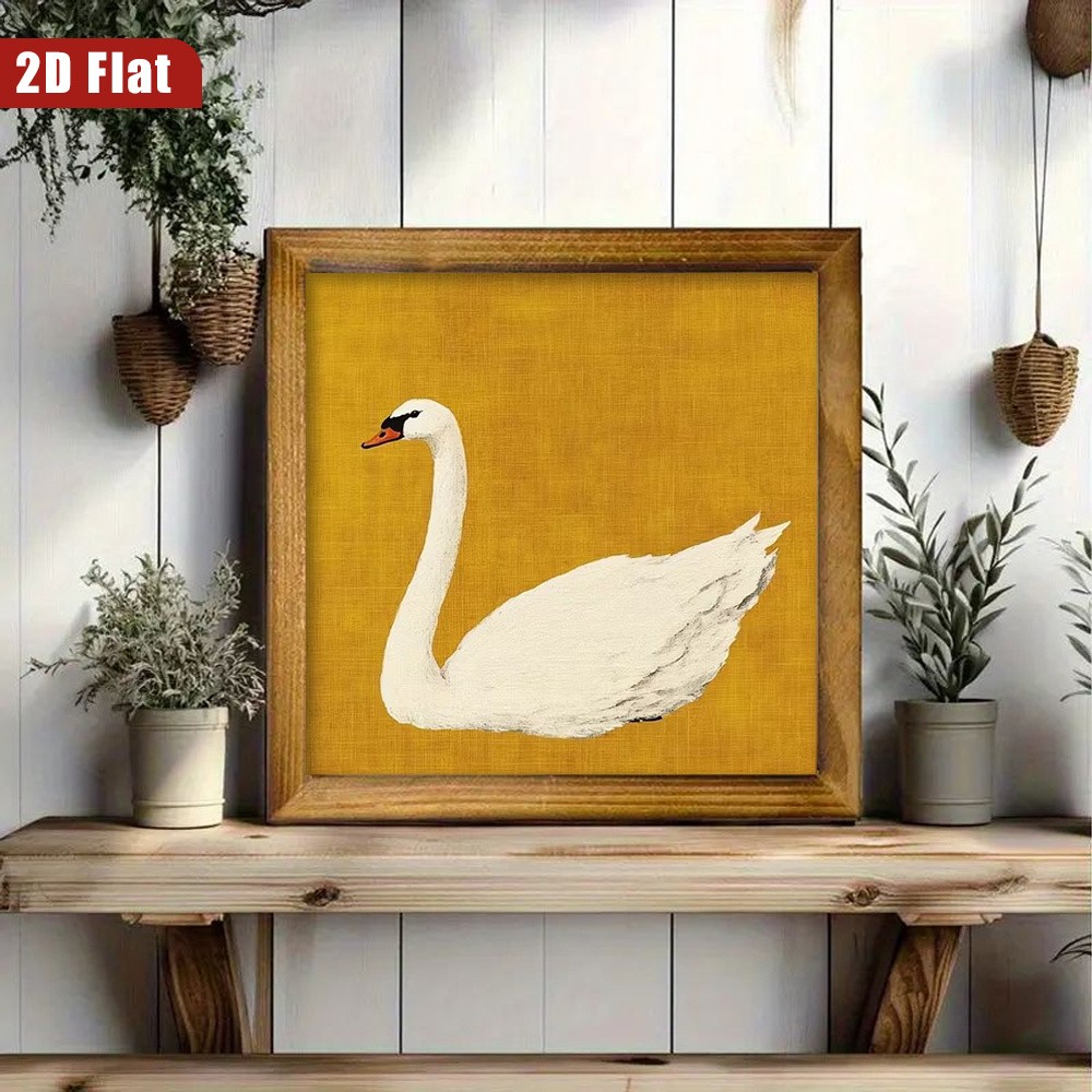 Vintage White Swan Wooden Plaque Elegant Farmhouse Home Desktop Decoration Gift