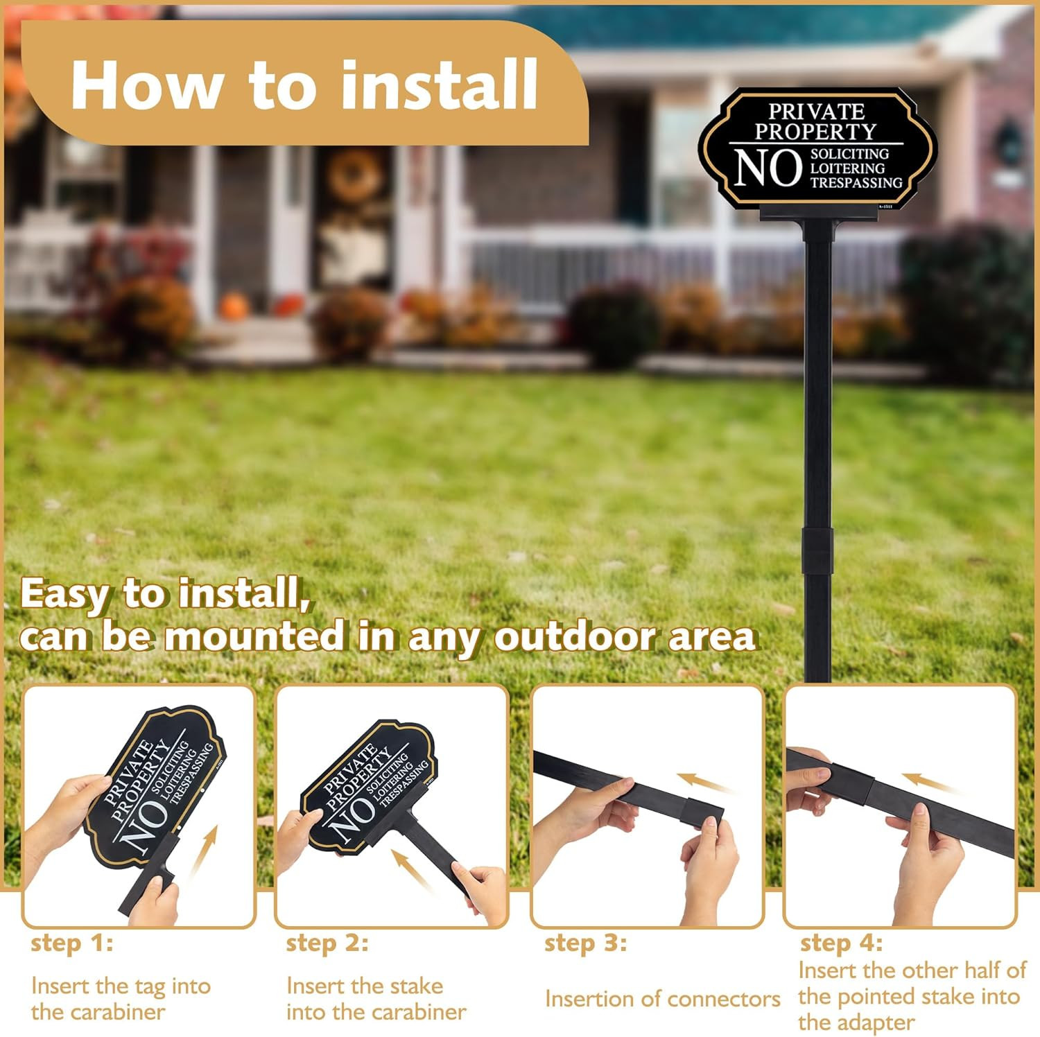 Private Property No Trespassing Sign with Stake, No Soliciting Sign for House 5x