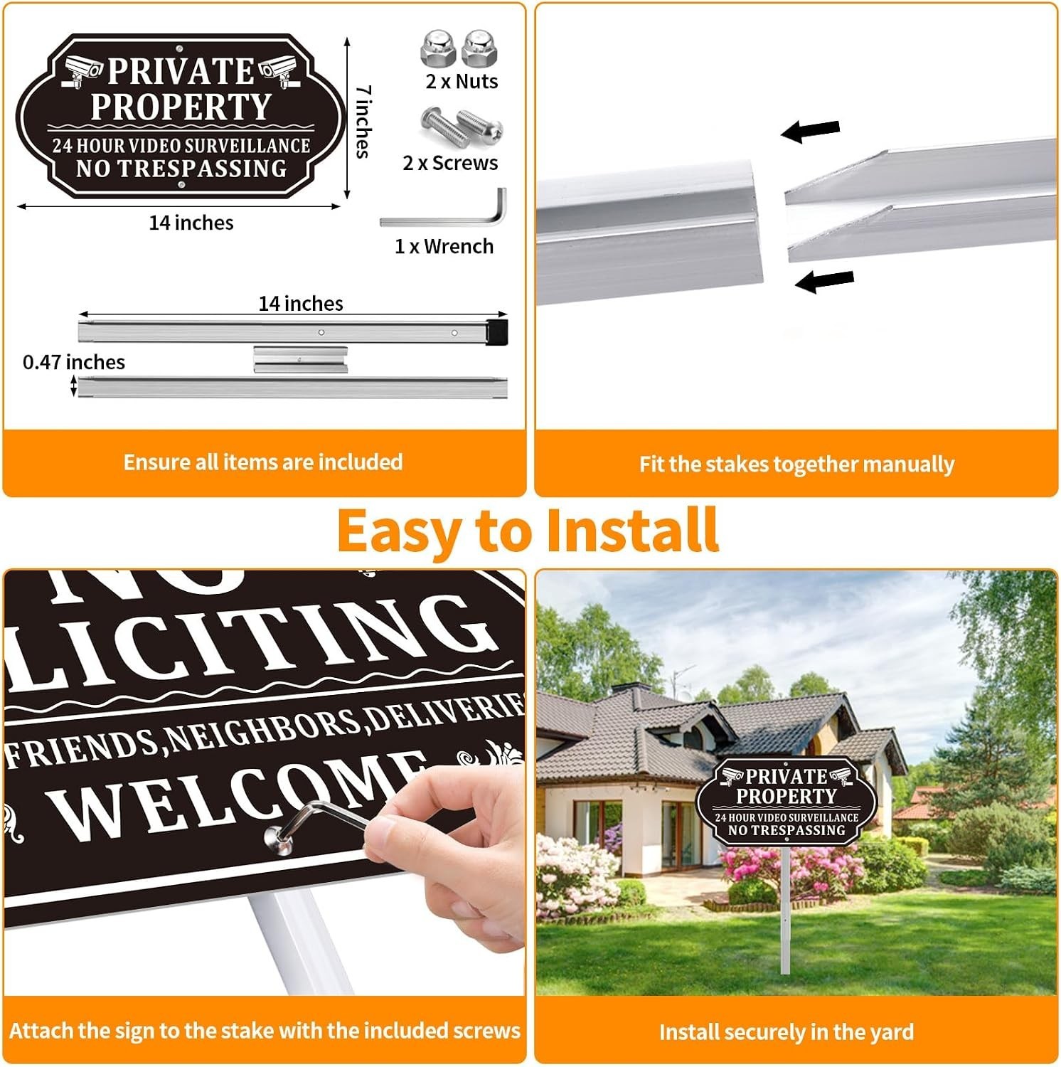 No Trespassing Signs Aluminum 14×7 Inches Video Surveillance Sign Stake Pack …