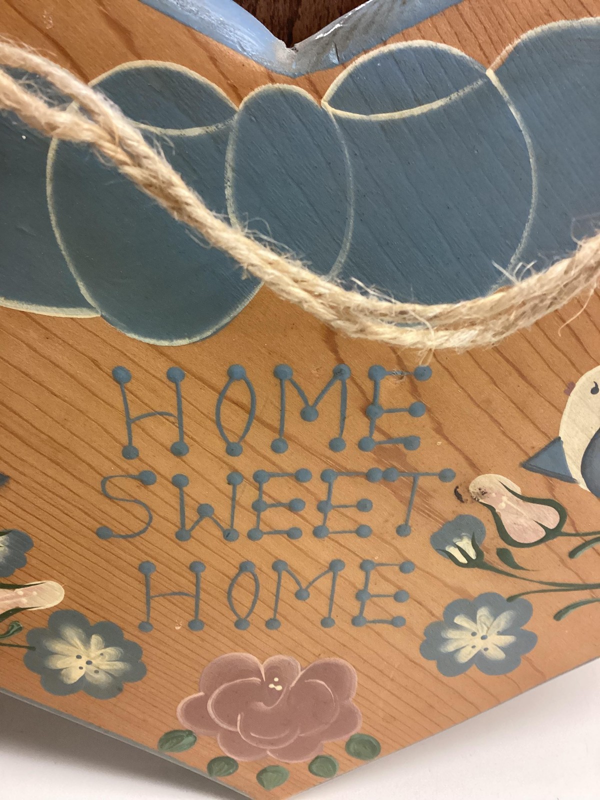 Vintage English Rose JDI Heart Wall Plaque Home Sweet Home Floral Medium Brown