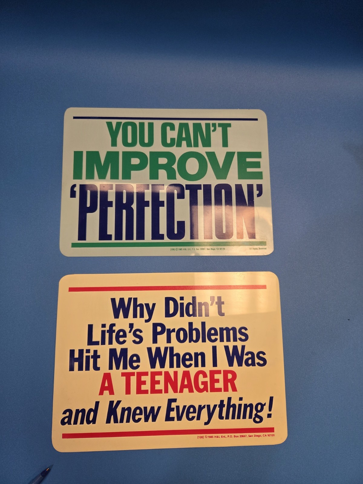 Lot Of 2 Vintage Flexible Plastic Humorous Signs Desktop 10.5″ L X 8″ H 1985