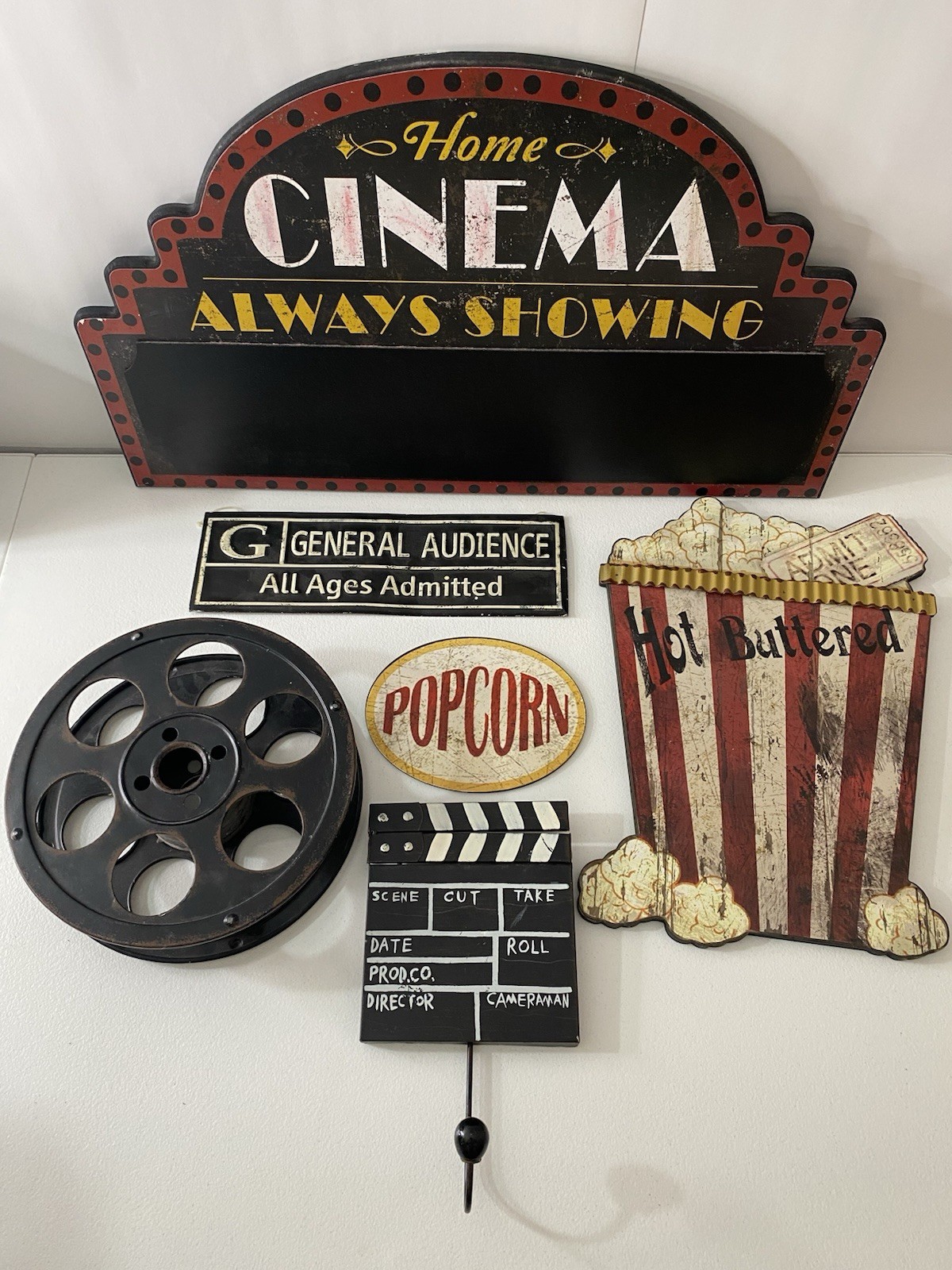 Home Theater Cinema Wall Decor Lot Popcorn Sign Film Reel Clapboard Movie