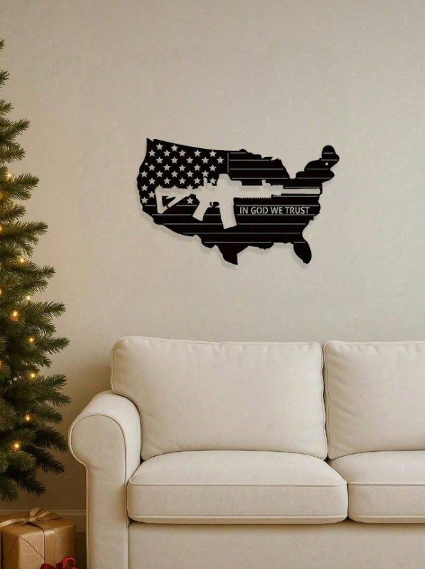 American Flag Gun Metal Sign Patriotic USA Wall Decor Man Cave Plaque