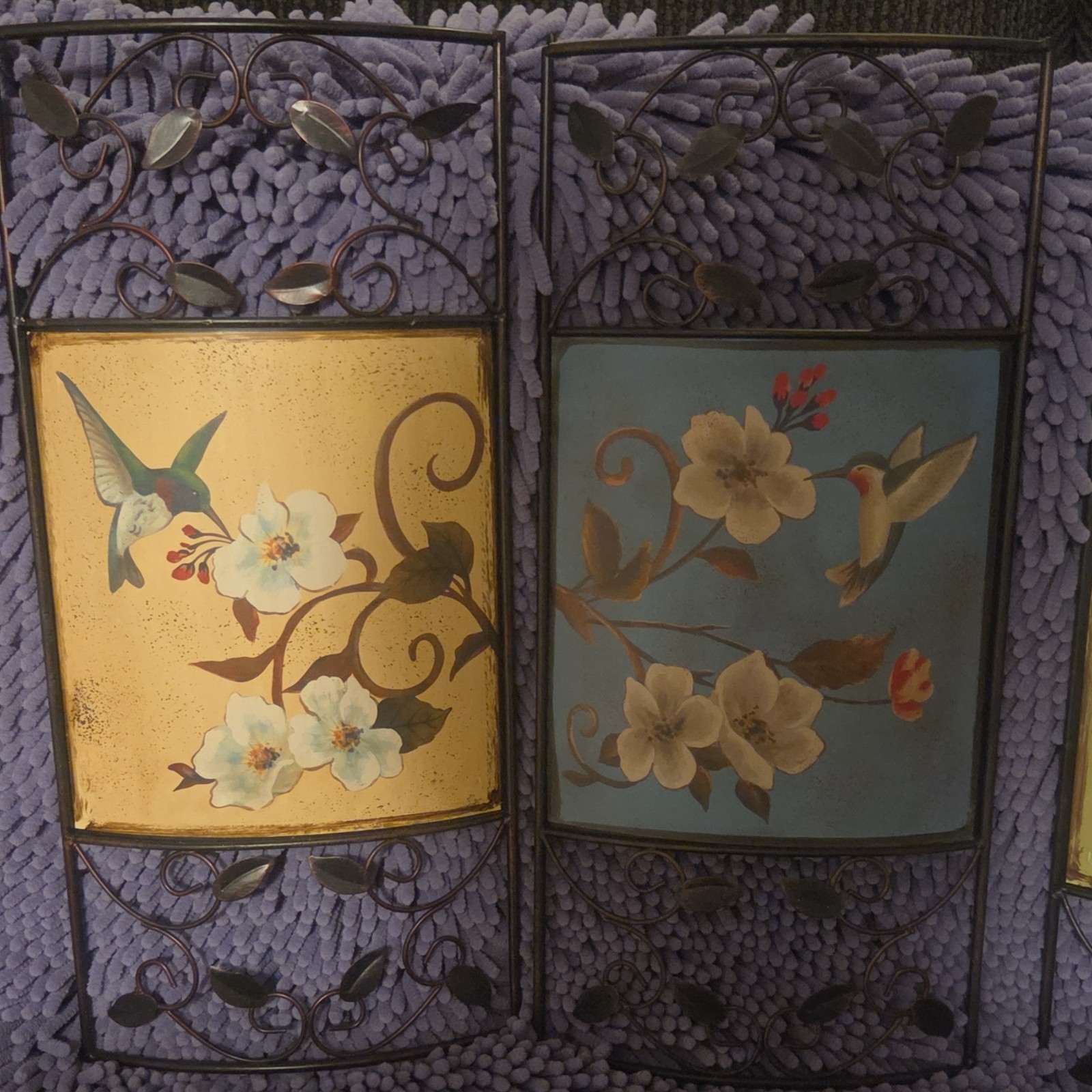 Metal Wall Plaque Set Multicolor Floral & Bird Motifs Decorative Hanging Panels