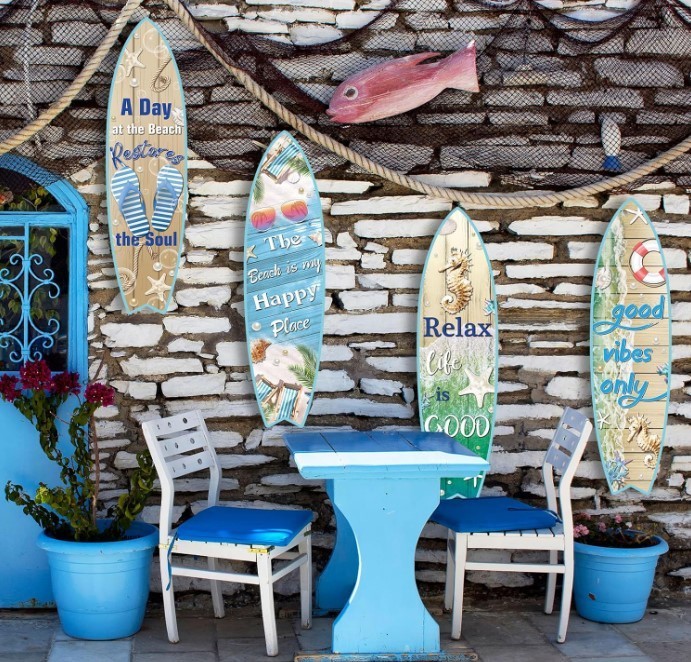 4 Pcs Surfboard Wall Decor Surfboard Wall Hanging Sign Wooden Beach Decoration S
