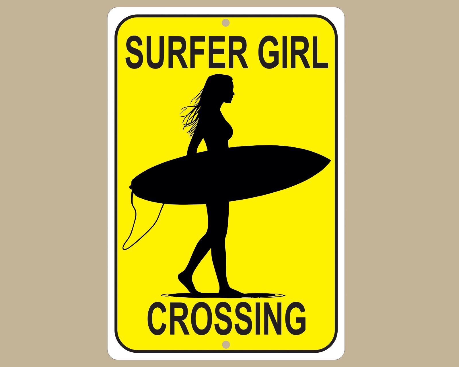 Surfer Girl Crossing Sign, Beach Decor, Surfboard Silhouette, Surf Lover Gift