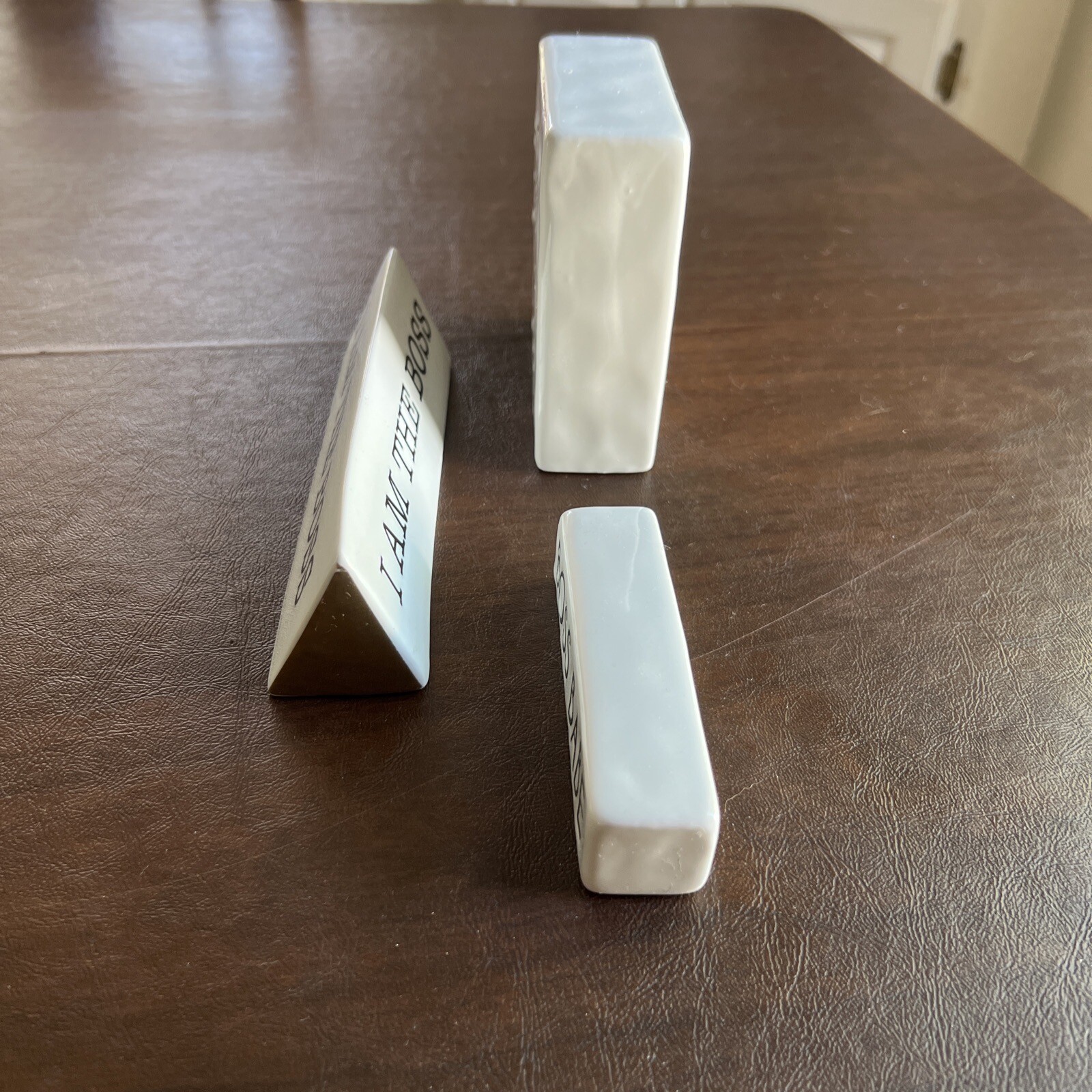DECOR White Ceramic 3 BOSS Glossy Desk Plaques Set Of 3