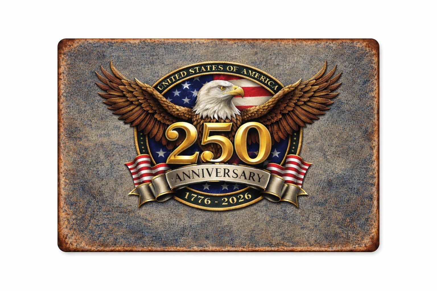 250th Anniversary USA Tin Metal Sign 1776-2026 Patriotic American Eagle Vintage