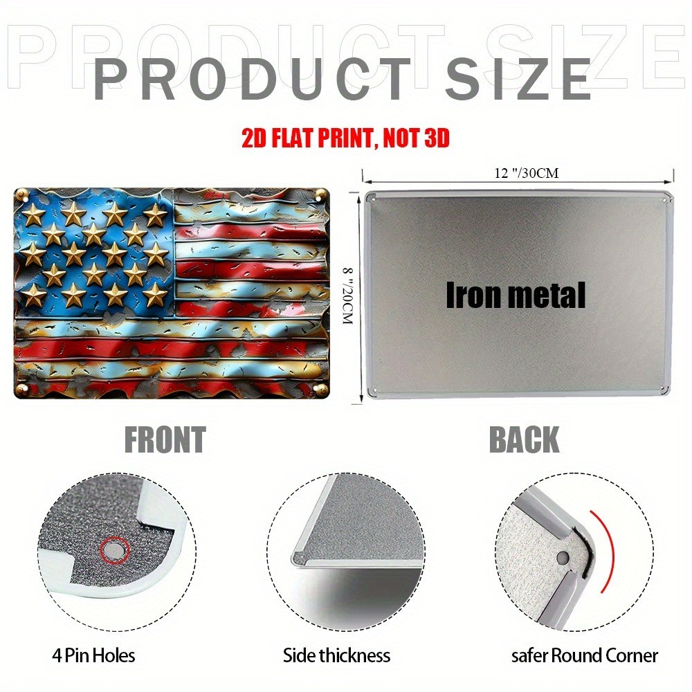 Tin Signs Vintage American Flag Metal Patriotic Sign Wall Art Decor USA July 4th