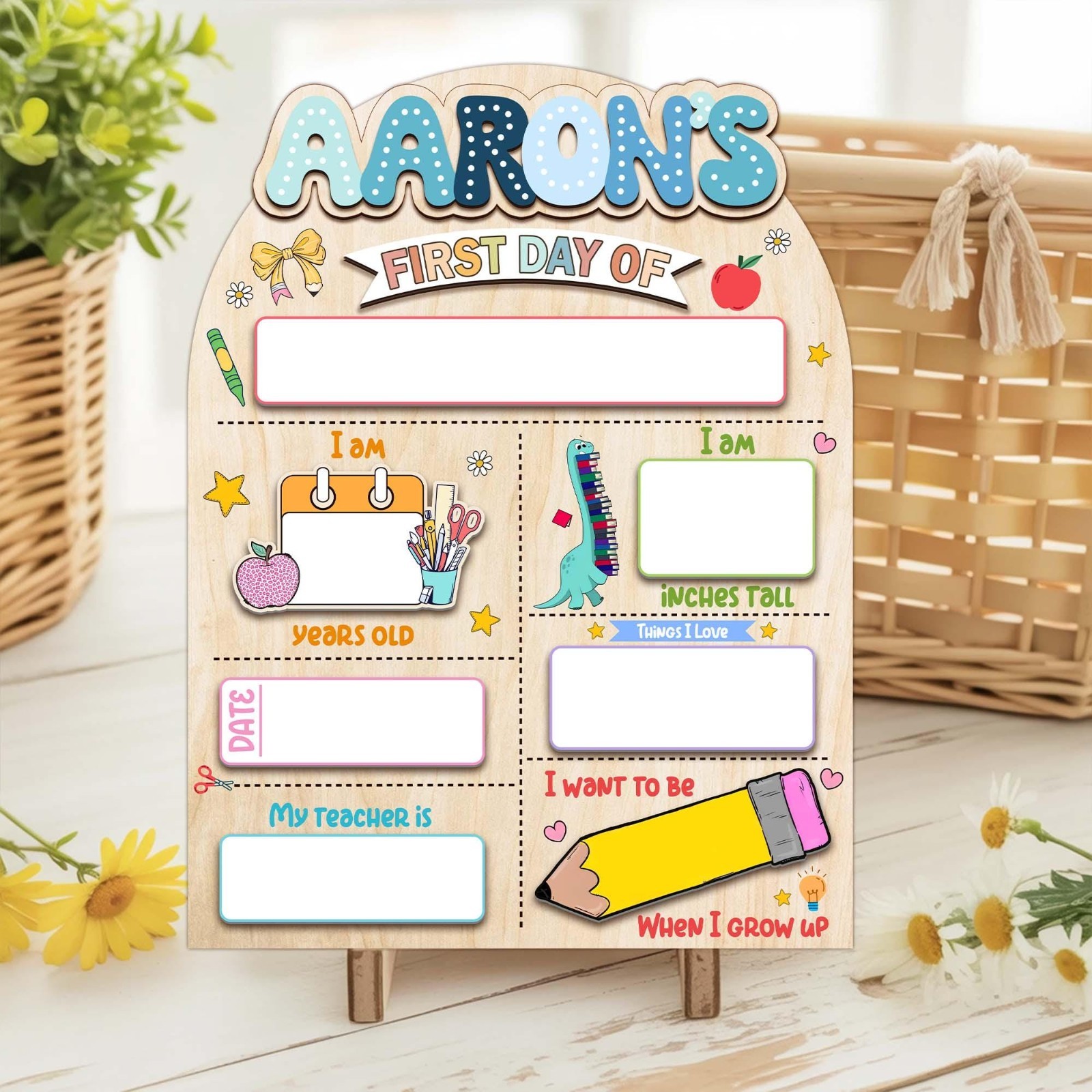 Customized First & Last Day School Sign, Reusable Wooden Photo Board