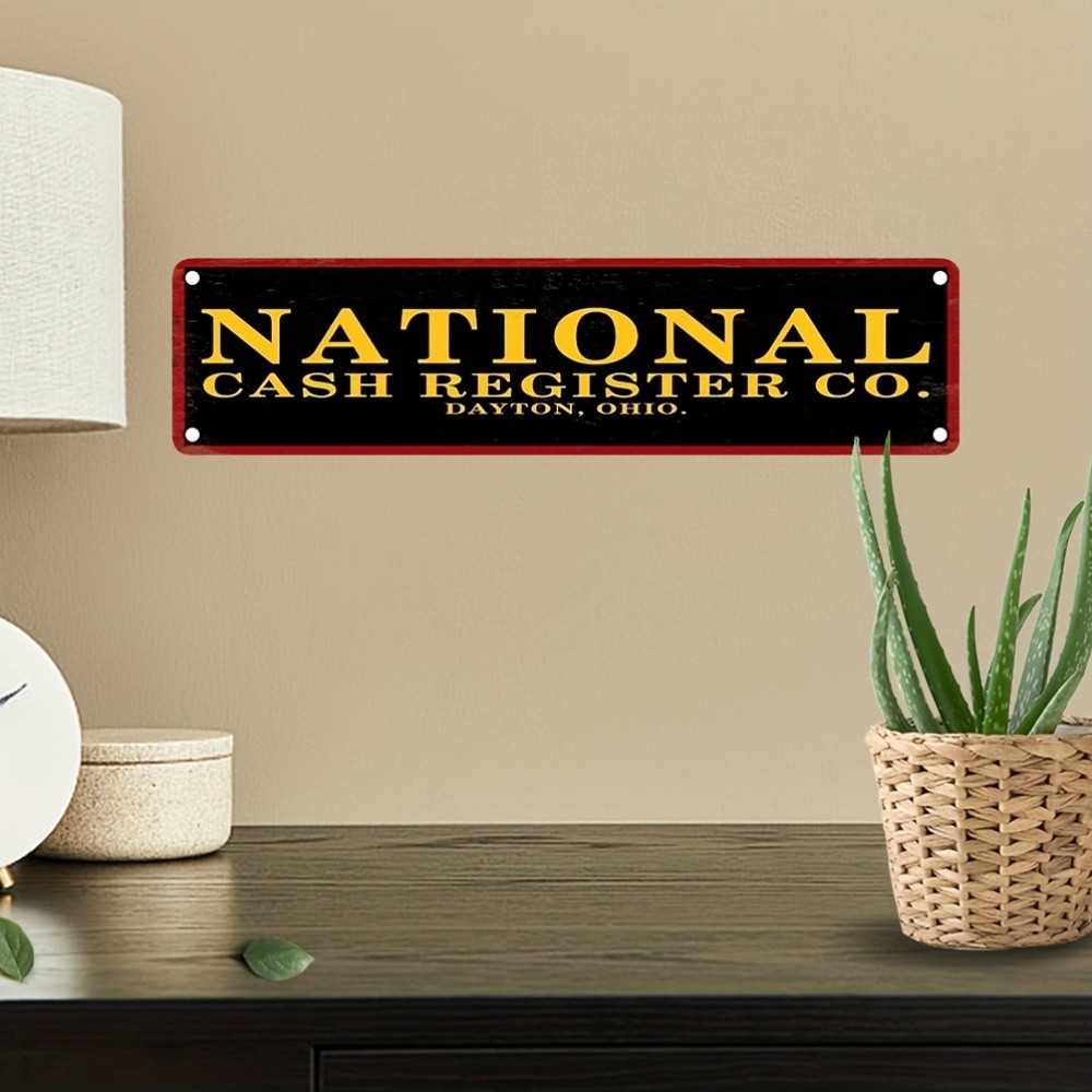 Vintage Metal NCR Sign Black Yellow Iron Wall Decor