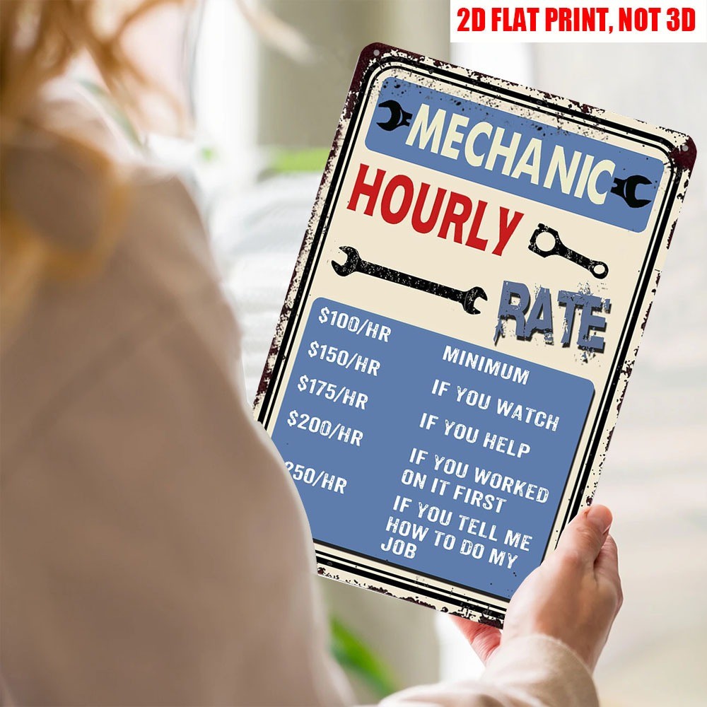 Funny Mechanic Hourly Rate Metal Sign Retro Humor Bar Home Decor Garage/Workshop