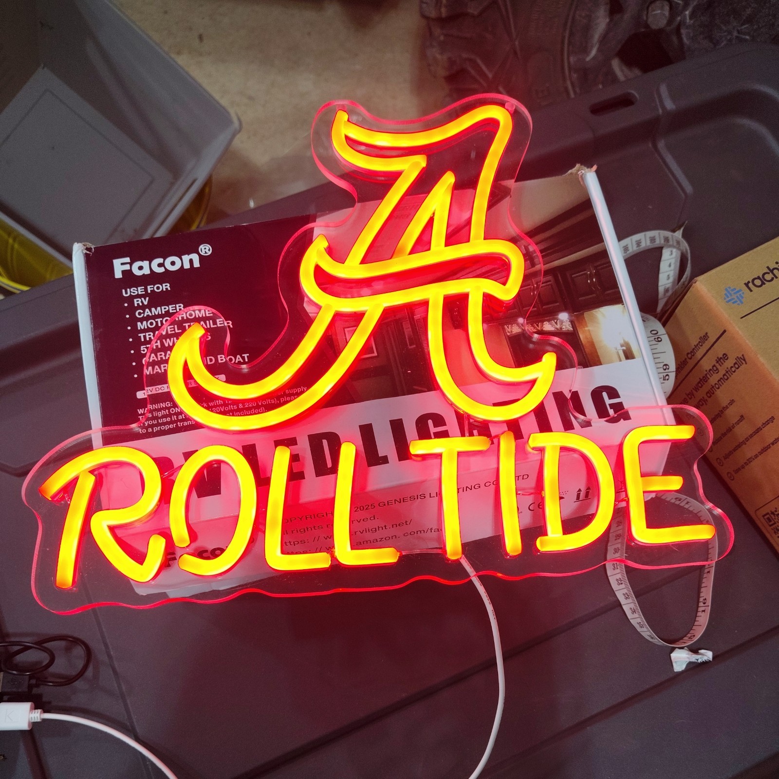 Football Neon Wall Sign LED Light Man Cave Bar Dorm Alabama crimson tide roll