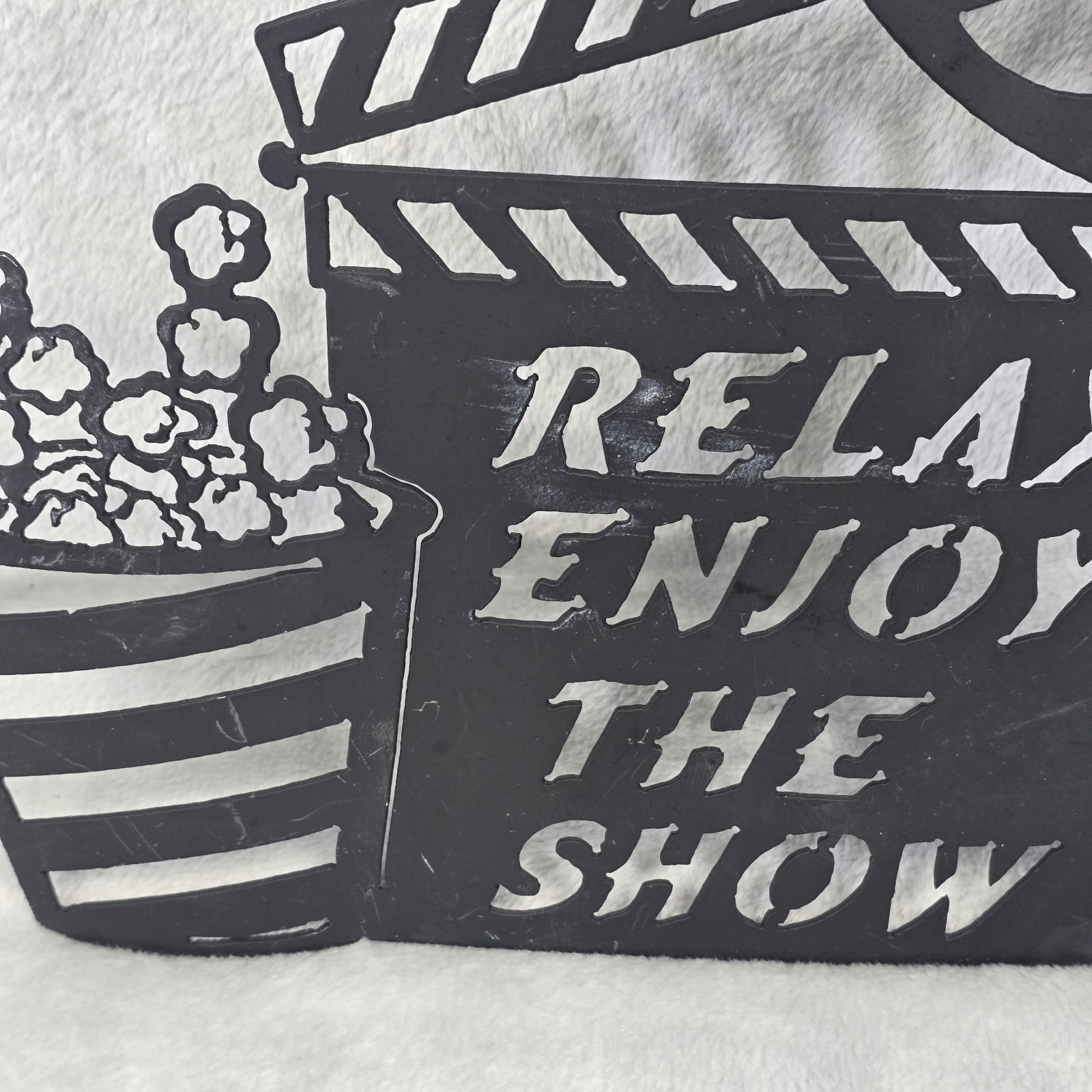 Film Reel Wall Decor with PopCorn and three Signs Light Camera Action