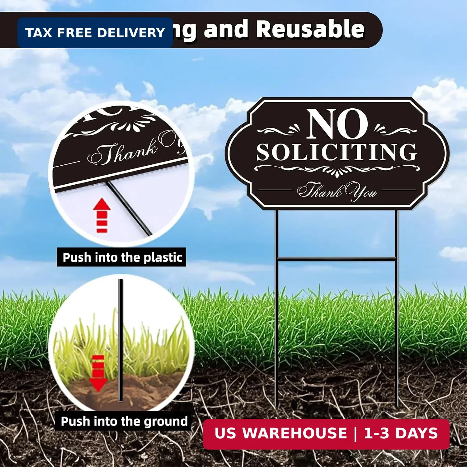 No Soliciting Sign for House, No Soliciting Yard Sign, 2-Pack 14″x7″ Double-Side
