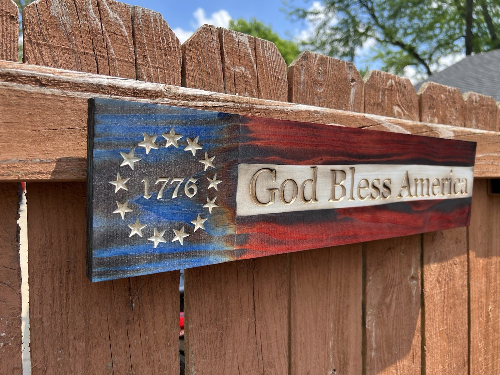 1776 wood Burnt God Bless America Rustic Wooden Wall Decor / Made In America