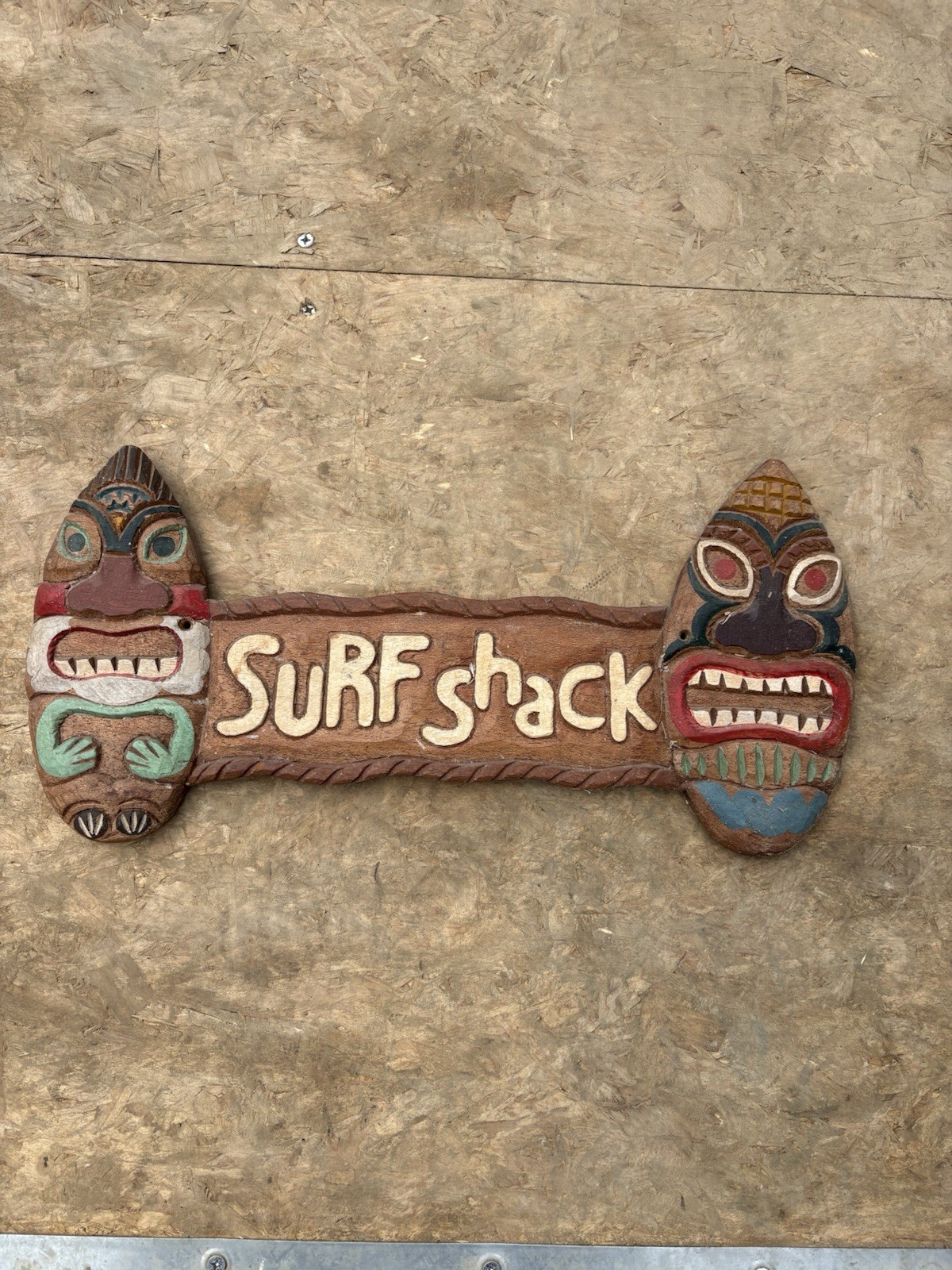 Wood Surfboard-Shaped Surf Shack Wall Sign, Tiki Beach Coastal Decor