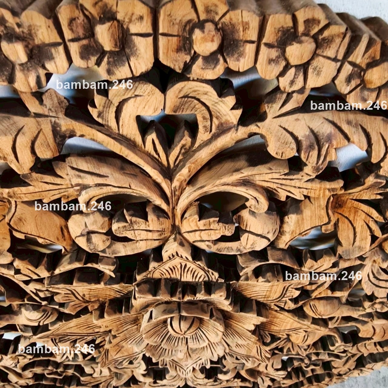 Large Round Teak Wood Wall Art 35 in Floral Flower Design Thai Carving for Livin