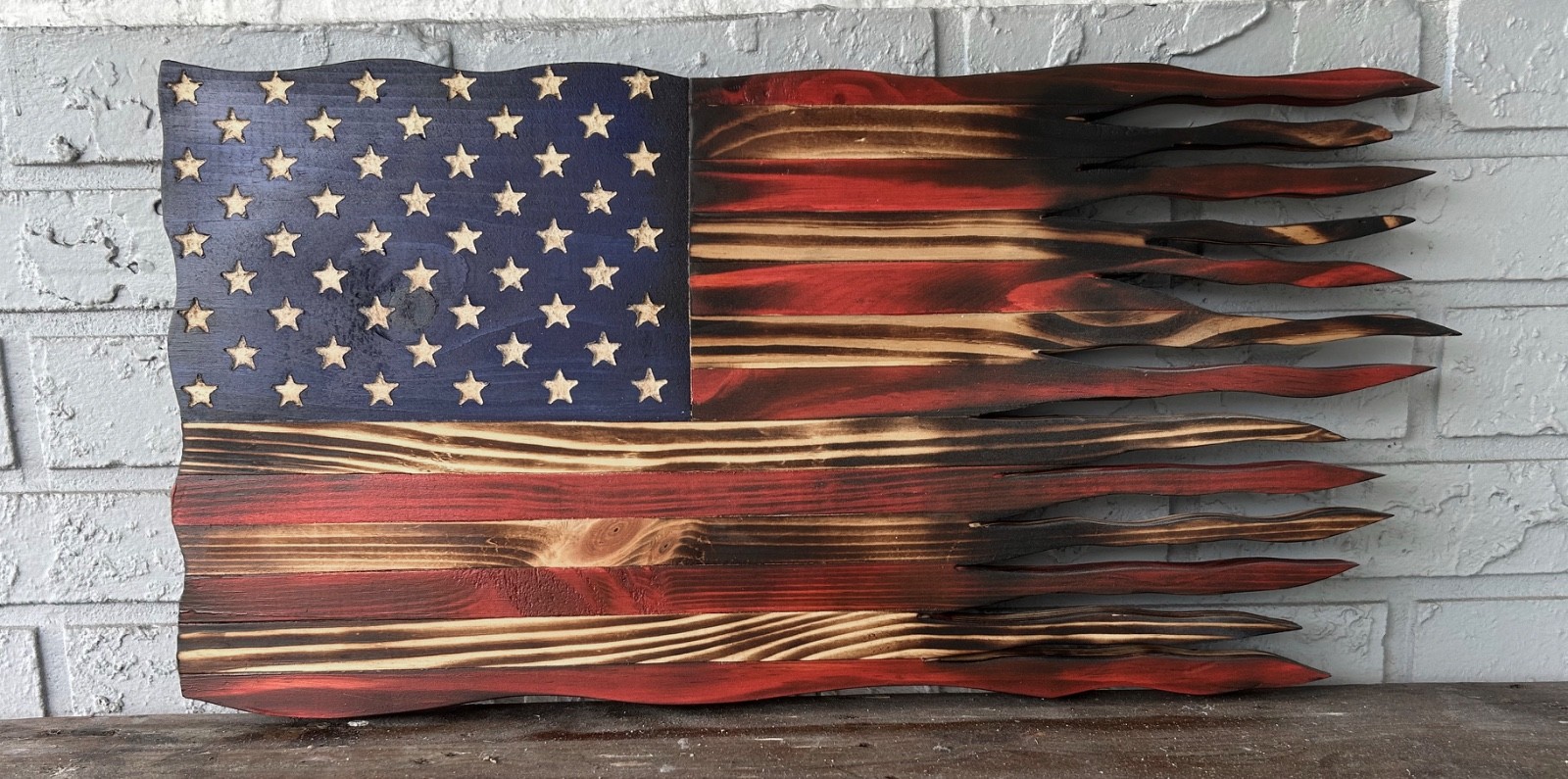 Rustic War Torn American Flag 12 x 24
