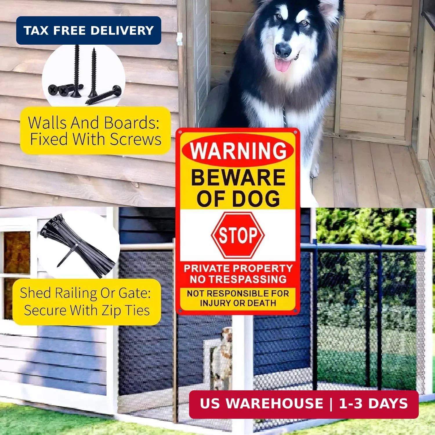 3 Pack Beware of Dog Sign, 12X8 Inches, Aluminum Metal, No Trespassing Sign