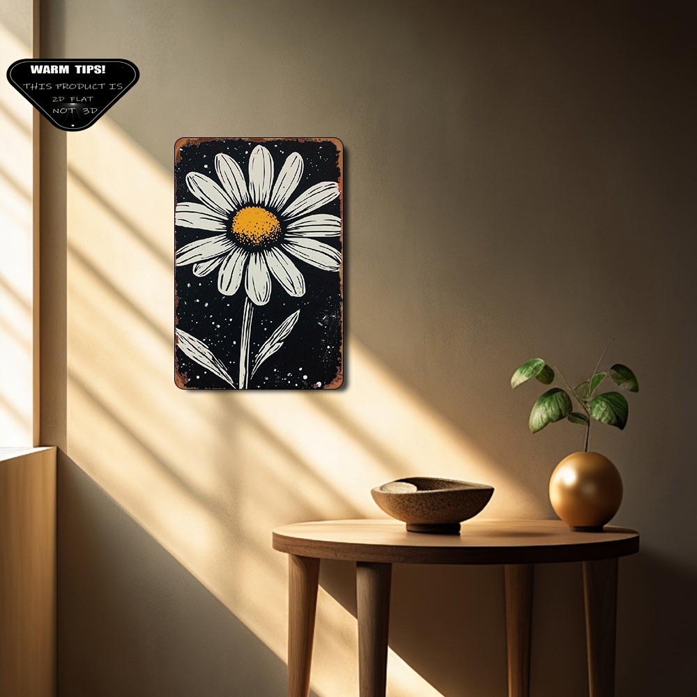 20.32×30.48 cm Metal Sign, Black White Daisy Painting