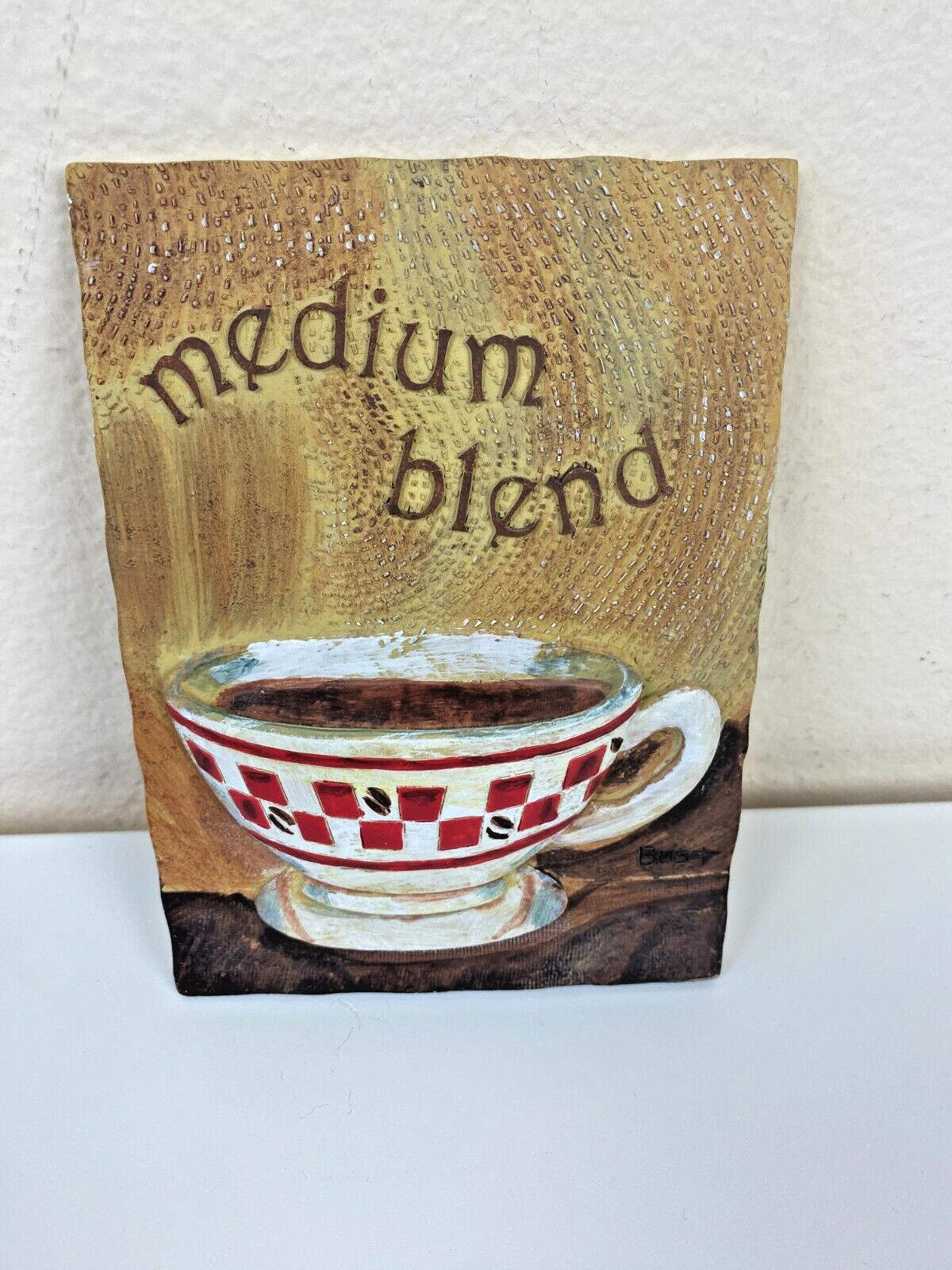 Farmhouse Plaque Etched Decor Medium Blend Coffee Bistro Red Ceramic Wall Art 6″