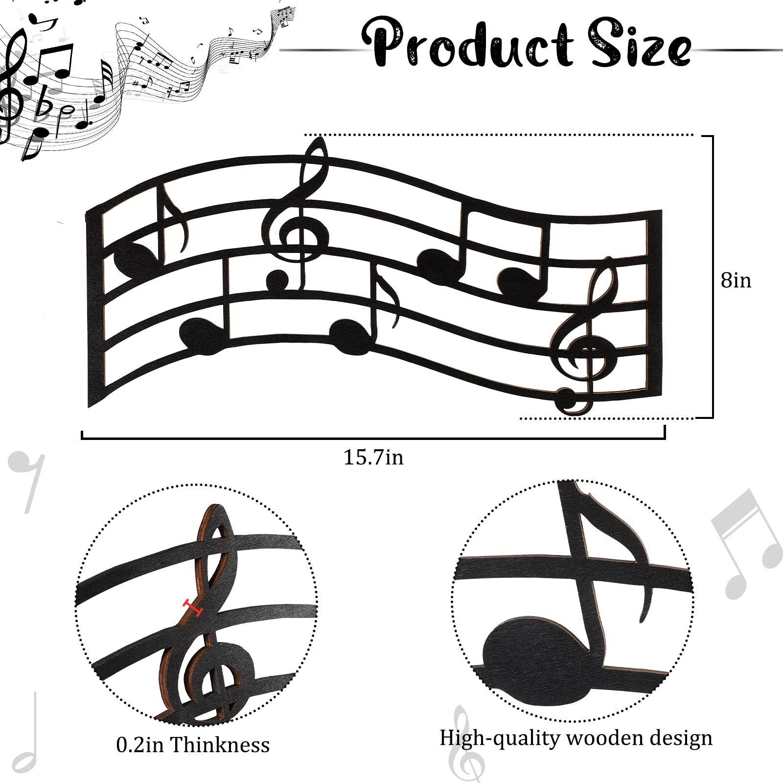 Black Treble Clef Glossy Wooden Wall Decoration Music Notes Silhouette Artwor…
