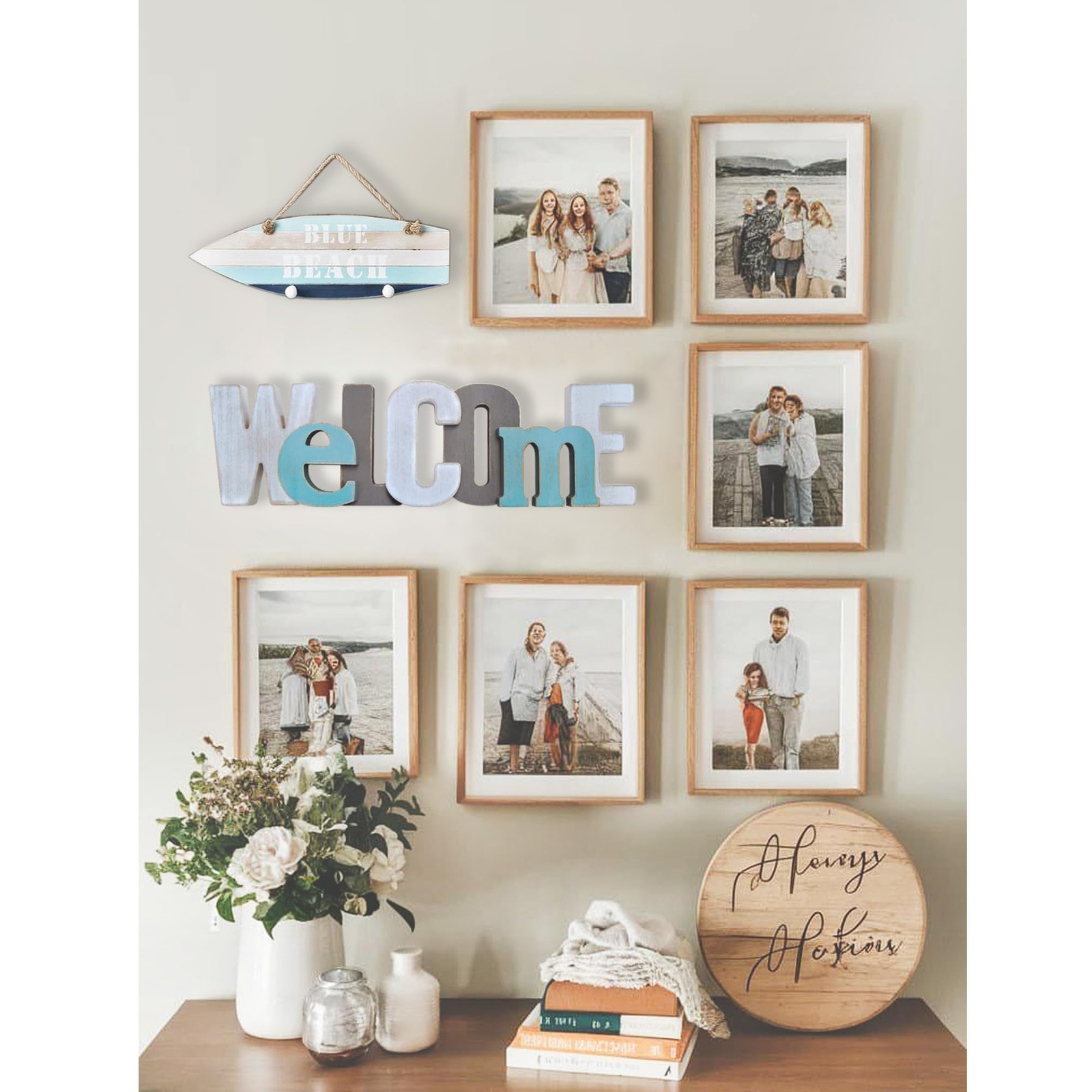 Welcome Wood Signs in Grey Teal White Multicolor – Farmhouse Rustic Freestand…