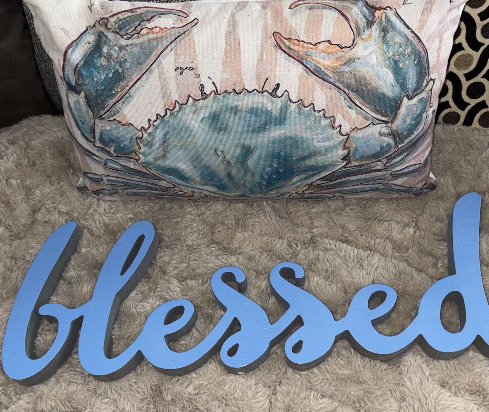 Beachy Wall Decor Blessed Aqua Blue Coasta Beach House Vibe