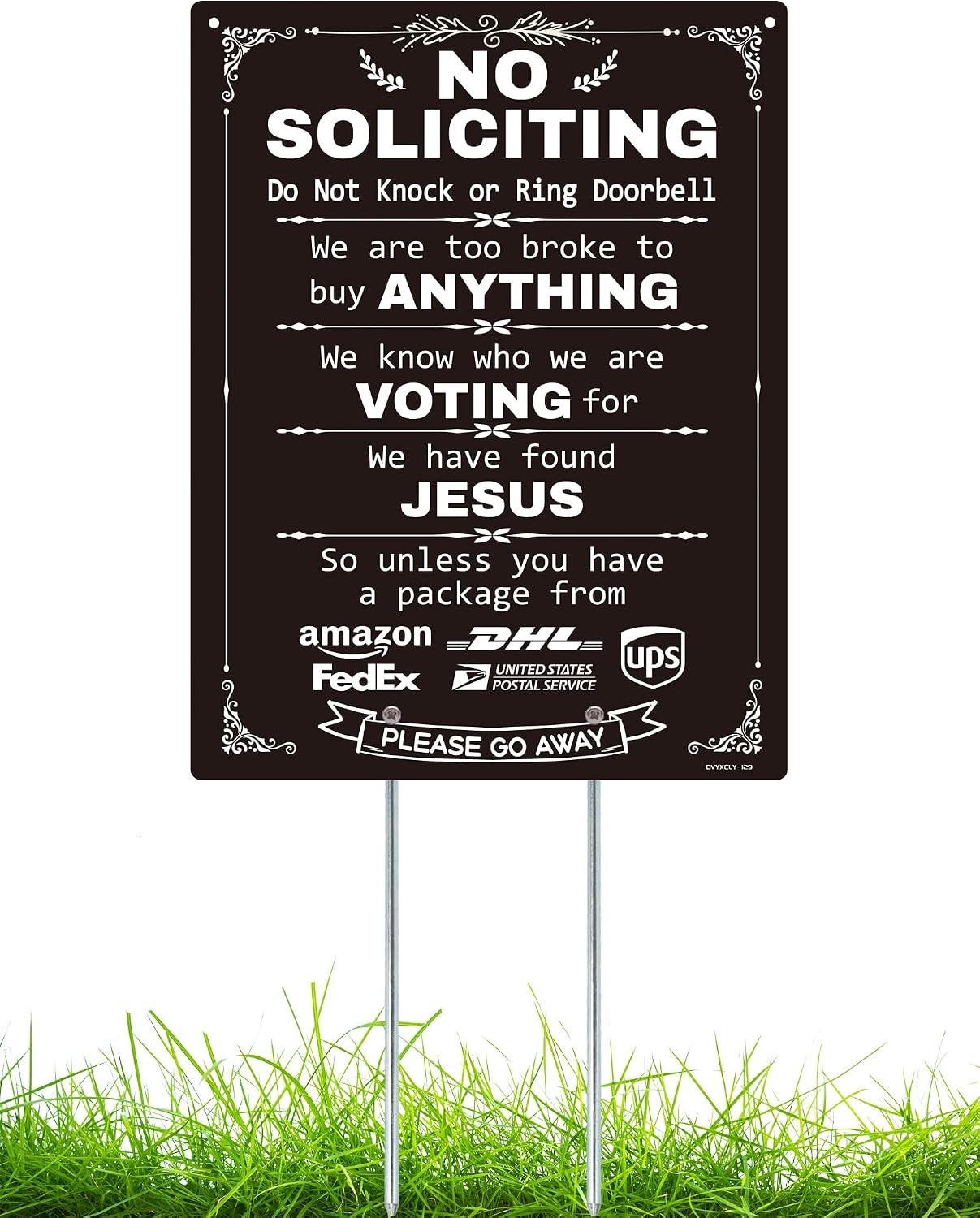 Weatherproof Black No Soliciting Sign – Durable 12×9 Aluminum for Door & Lawn