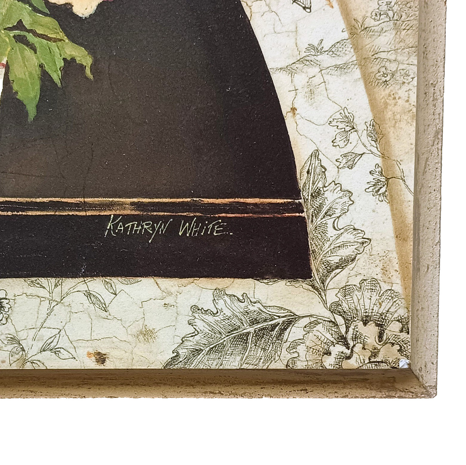 Vintage Cottage Core Floral Toile Wooden Plaque Kathryn White