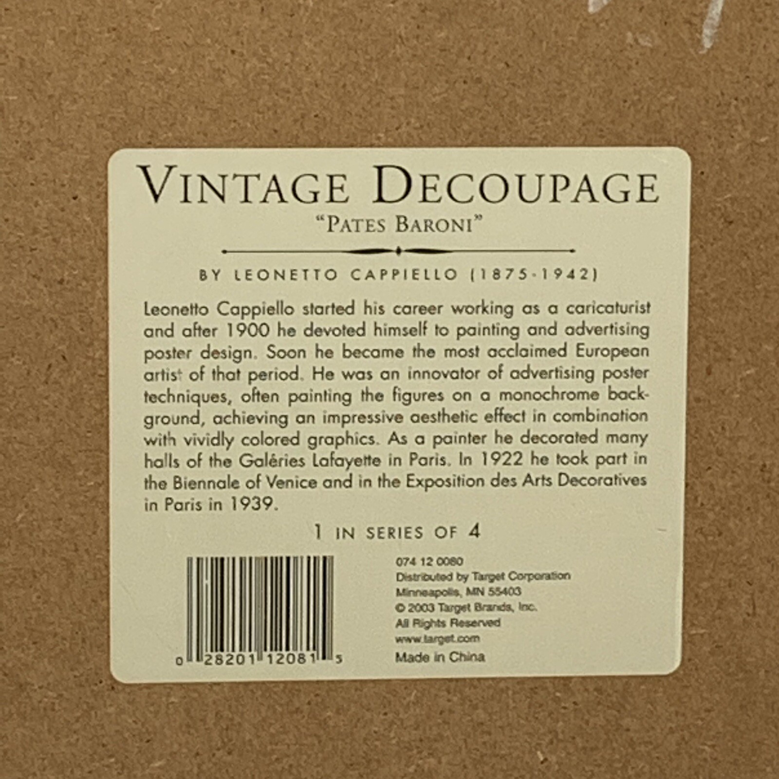 Vintage Decoupage Pates Baroni Leonetto Cappiello Plaque for Target 2003 Euro Ad