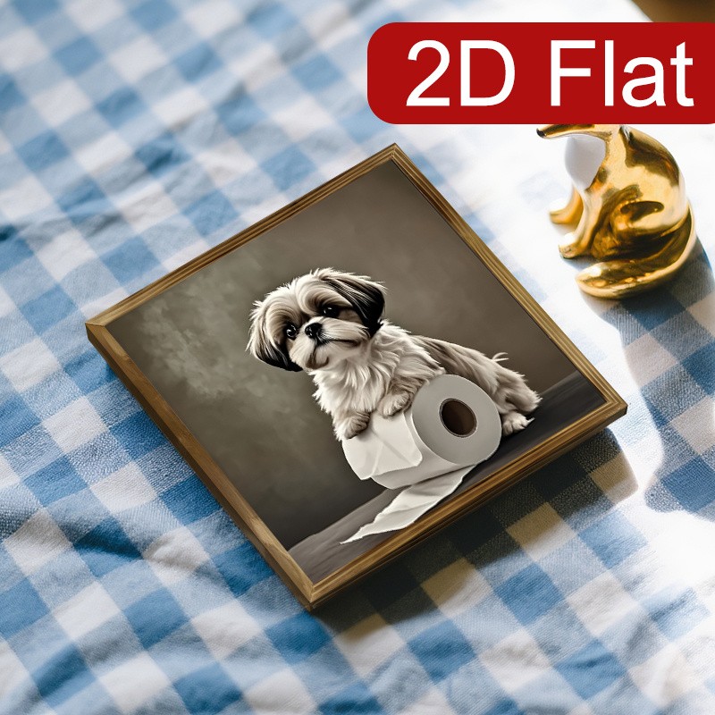 Muted Tone Shih Tzu Dog Toilet Paper Farmhouse Bathroom Tabletop Wooden Sign