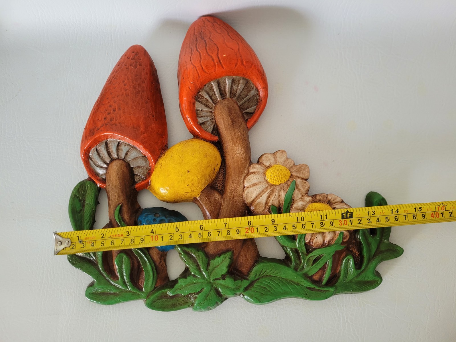 Vtg 70’s Retro Mushroom Chalkware Wall Plaque Cottagecore Kitche Design 12×14″