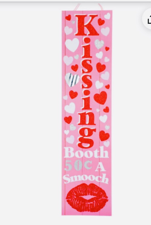 Greenbrier Valentines Wood Kissing Booth Hanging Sign 50 Cents A Smooch 24x6Inch