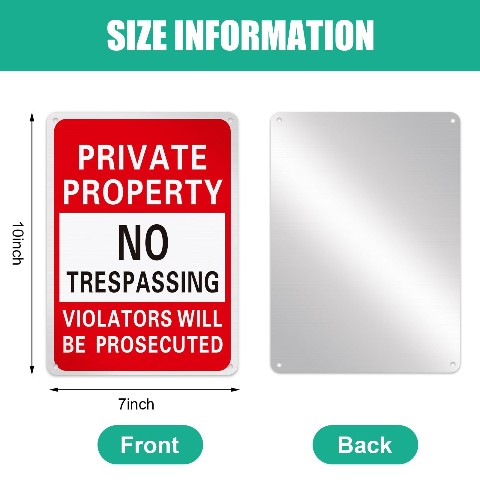 8 Pcs No Trespassing Signs Private Property Metal Rust Free Aluminum Sign Wil…