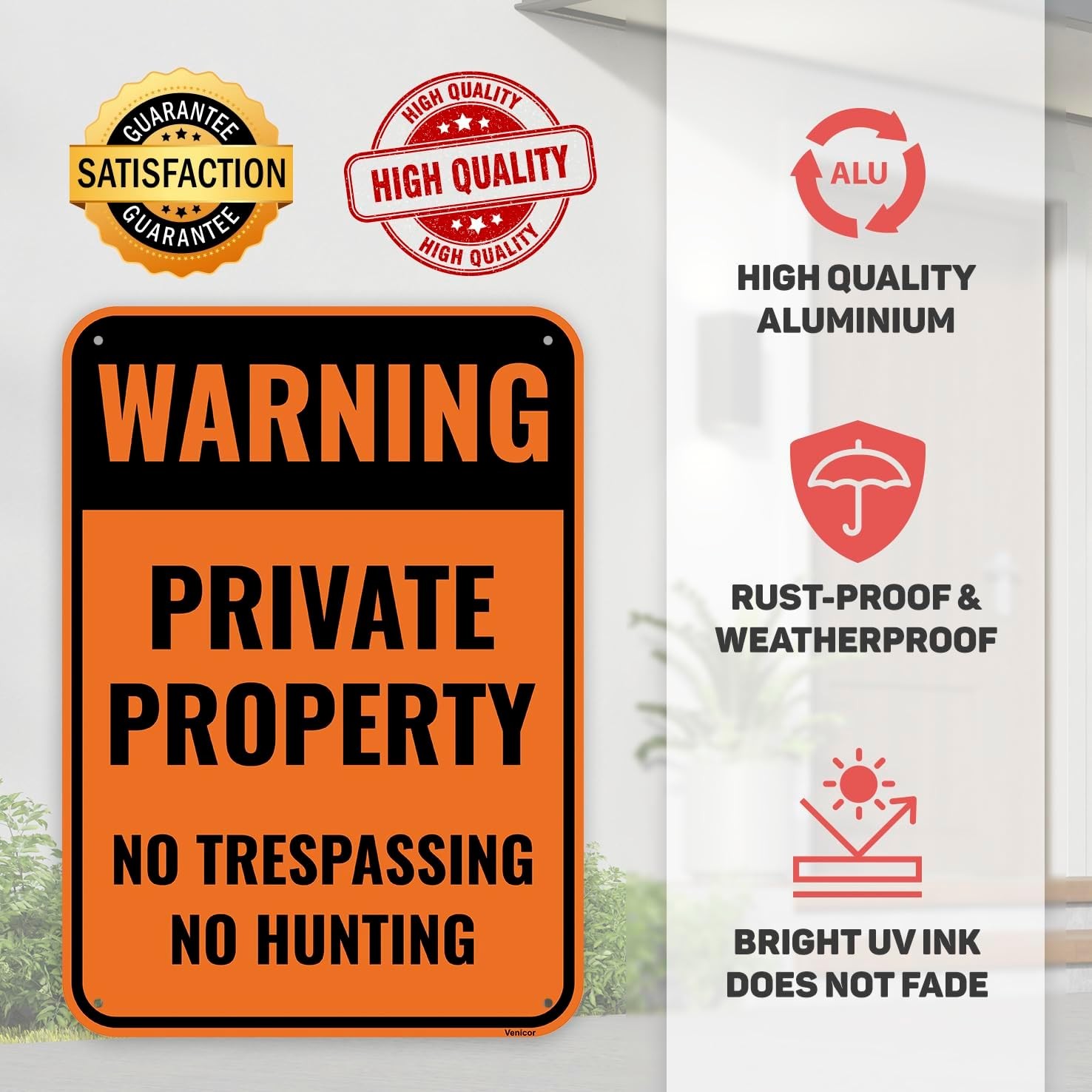 2 Pack No Trespassing No Hunting Signs 14×10 In Aluminum Outdoor Warning Orange